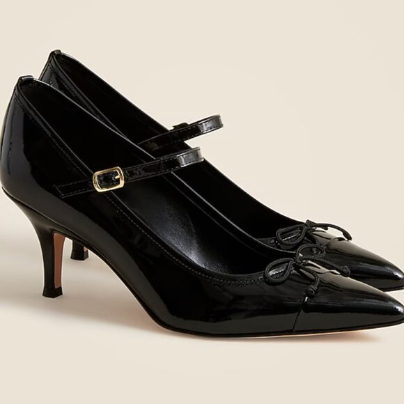 J.Crew Colette Mary Jane Heels 7.5 Black Patent Leather Cap Toe Pumps 72mm 3 in - Picture 1 of 3